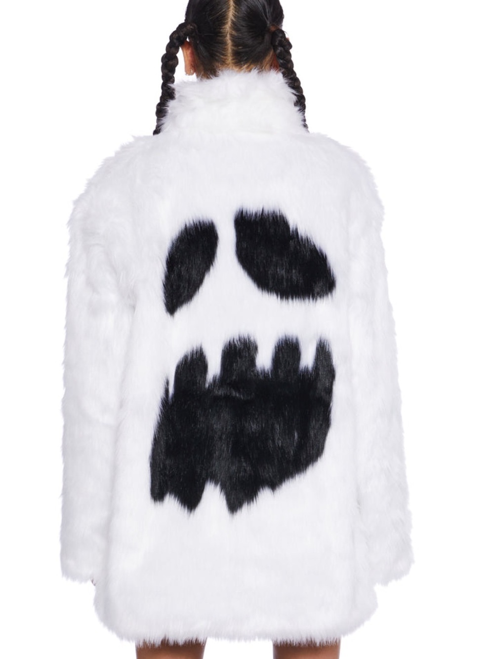 Trickz N' Treatz Ghostly Glam Faux Fur Coat Faux Fur Coat in White & Black Size